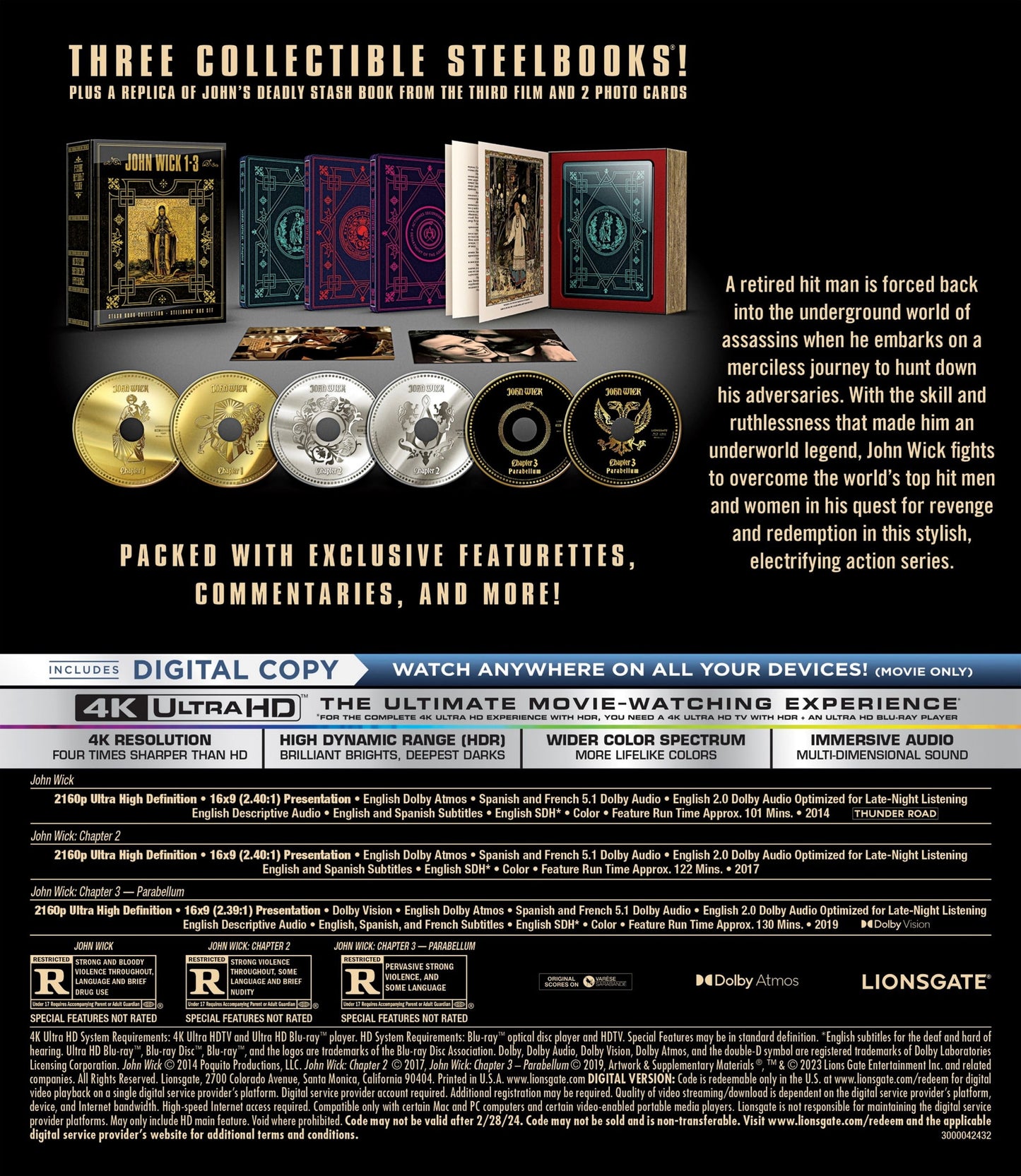 John Wick Chapter 1-3 Stash Book Collection (Steelbook Box Set) (4K Ultra HD + Blu-Ray + Digital Copy)