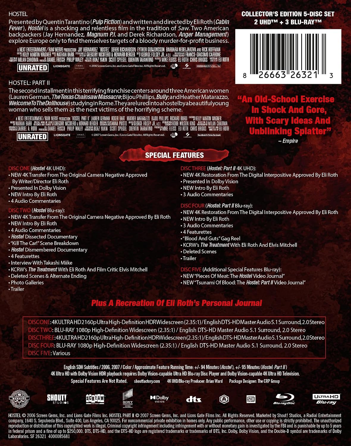 Hostel: Parts I & II: 20th Anniversary Limited Edition Steelbook Collection (4K Ultra HD + Blu-ray)
