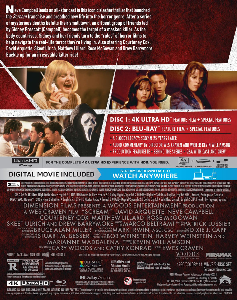 Scream (1996) - Limited Edition Steelbook (4K Ultra HD + Blu-ray + Digital)-4