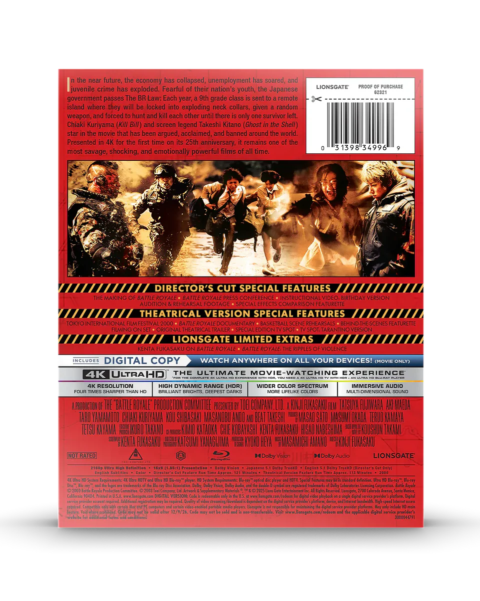 Battle Royale - 25th Anniversary Limited Edition Steelbook (4K Ultra HD + Blu-ray + Digital)