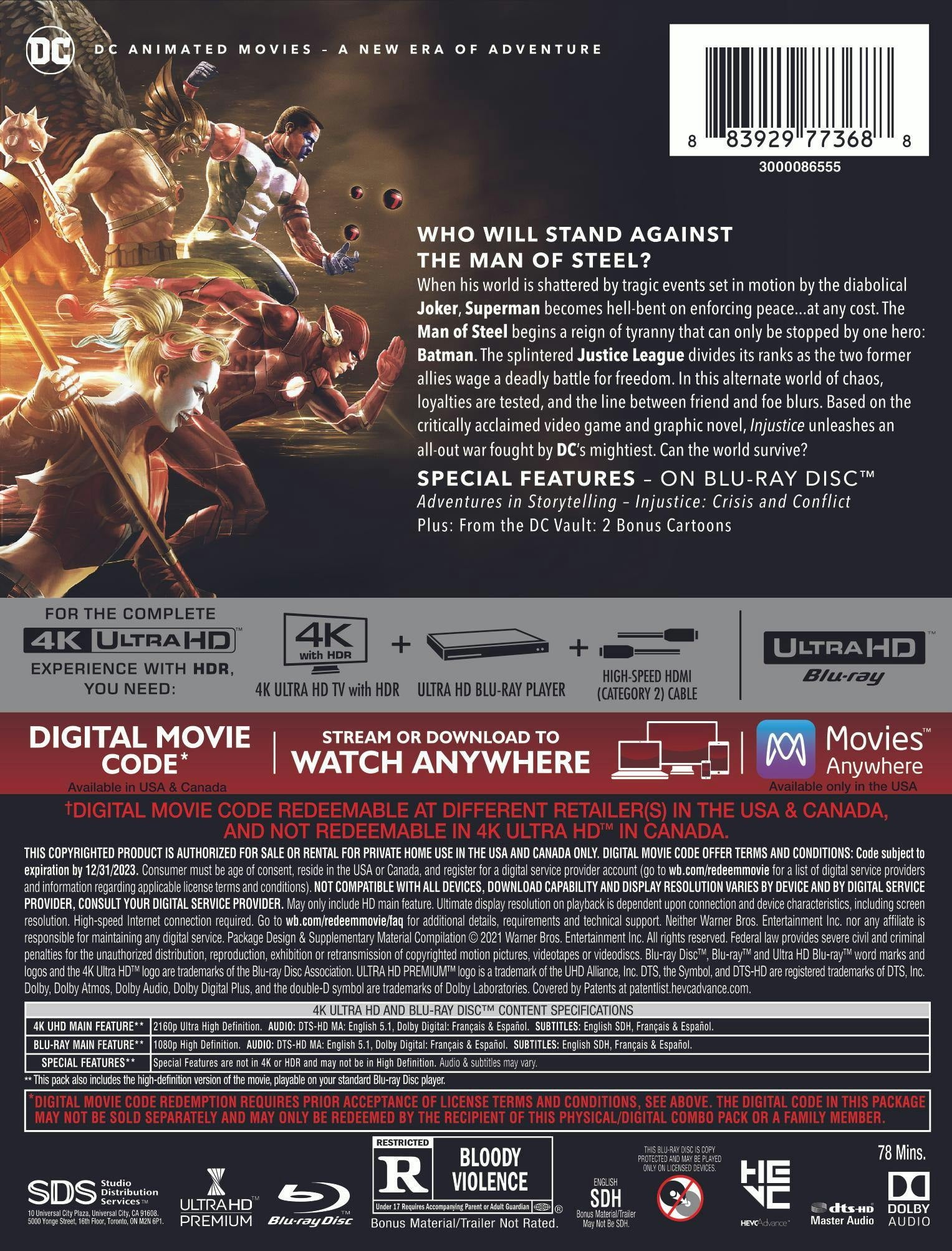 Injustice - Limited Edition Steelbook (4K Ultra HD + Blu ray + Digital)