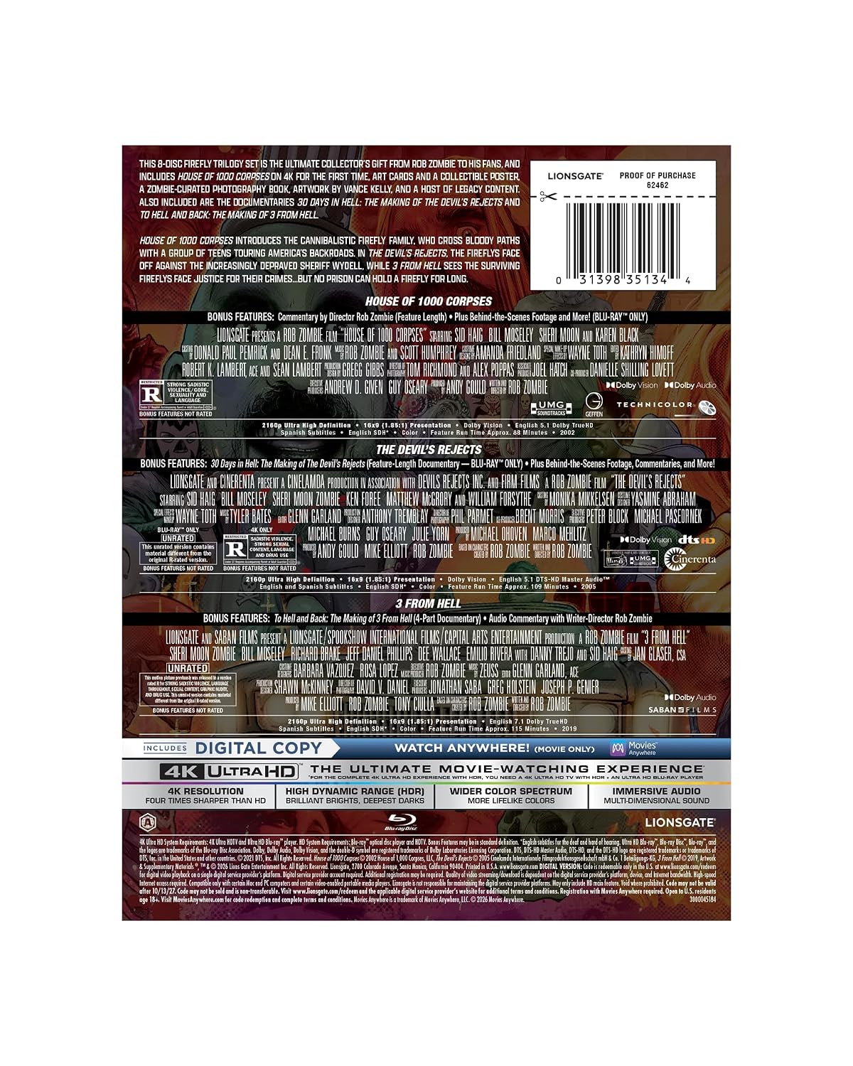 Rob Zombie's Firefly Trilogy - House of 1000 Corpses/The Devil's Rejects/3 From Hell (4K Ultra HD +Blu-ray + Digital)-3
