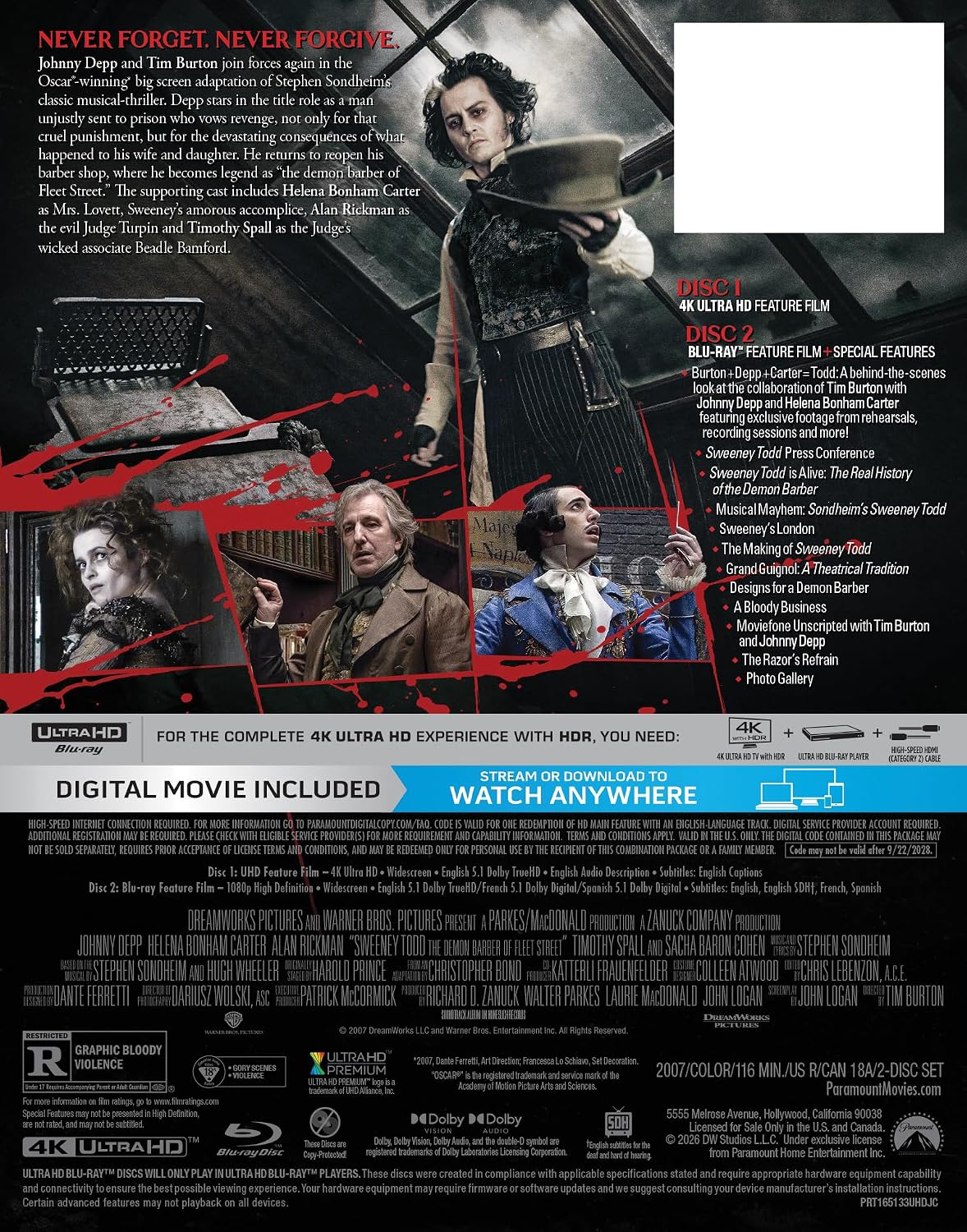 Sweeney Todd: The Demon Barber of Fleet Street - Limited Edition Steelbook (4K Ultra HD + Blu-ray + Digital)-4