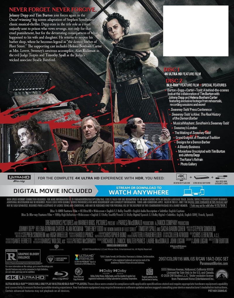 Sweeney Todd: The Demon Barber of Fleet Street - Limited Edition Steelbook (4K Ultra HD + Blu-ray + Digital)-4