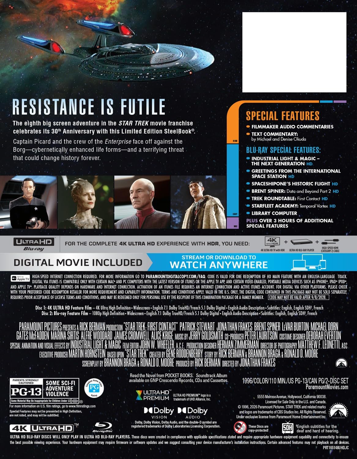 Star Trek: First Contact - 30th Anniversary Steelbook (4K Ultra HD + Blu-ray + Digital)