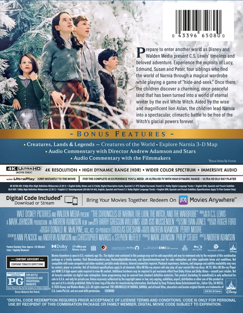 The Chronicles Of Narnia: The Lion, The Witch, And The Wardrobe - Limited Edition Steelbook (4K Ultra HD + Blu-ray + Digital) — physical packaging