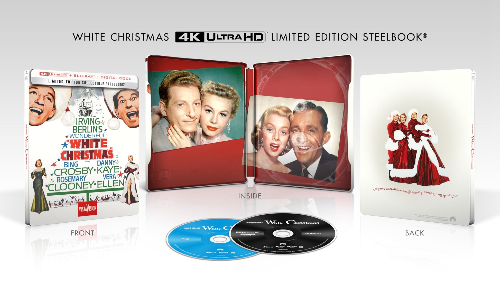 White Christmas Limited Edition Steelbook physical package and discs